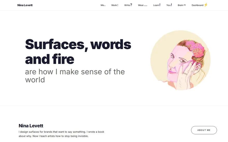 Surfaces, words and fire